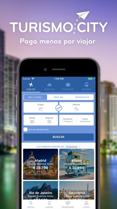 Emulate iPhone app Turismocity Vuelos Baratos using MyAndroid