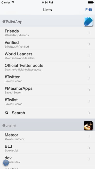 Emulate iPhone app Twilst - List centric Twitter using MyAndroid
