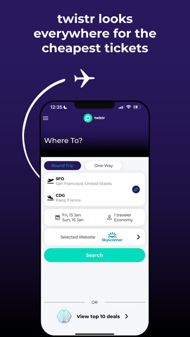 Emulate iPhone app twistr Flights: Best Deals using MyAndroid