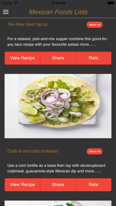 Emulate iPhone app Typical Mexican foods using MyAndroid