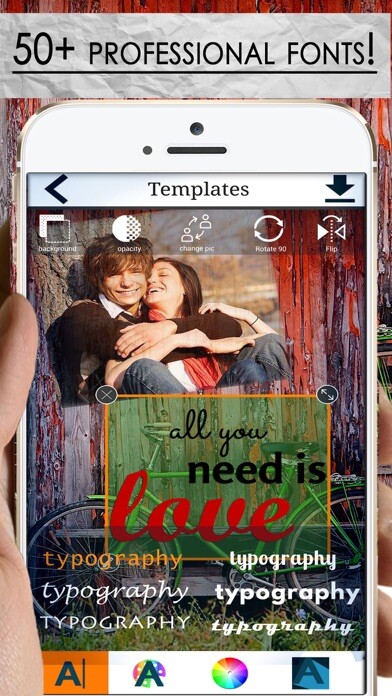 Emulate iPhone app Typography - Text over image with creative font for quotes using MyAndroid Emulate iPhone app Typography - Text over image with creative font for quotes using MyAndroid