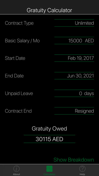 Emulate iPhone app UAE Gratuity Calculator using MyAndroid