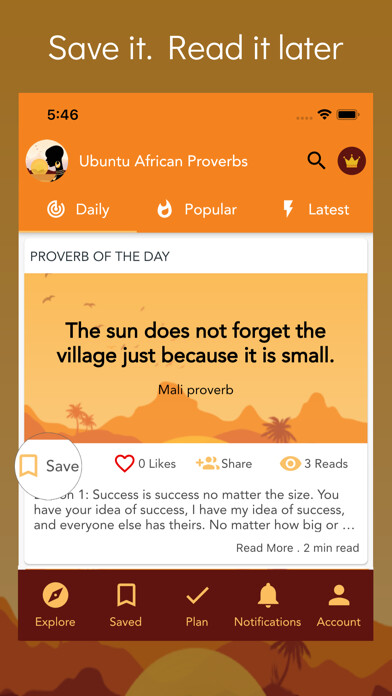Emulate iPhone app Ubuntu African Proverbs using MyAndroid