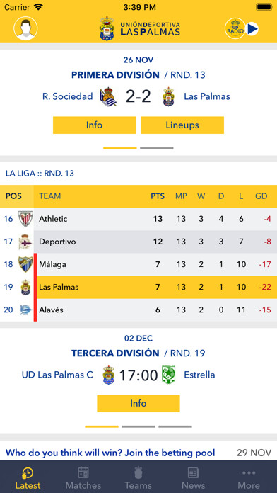 Emulate iPhone app U.D. Las Palmas using MyAndroid