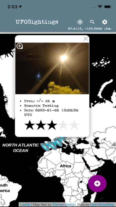 Emulate iPhone app UFO Sightings Reports using MyAndroid