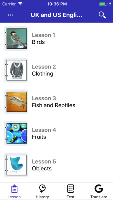 Emulate iPhone app UK and US English Vocabulary using MyAndroid