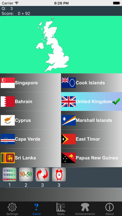 Emulate iPhone app Ultimate Country Maps Trivia using MyAndroid