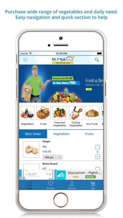 Emulate iPhone app Ultrafresh - Vegetable and much more at Doorstep using MyAndroid