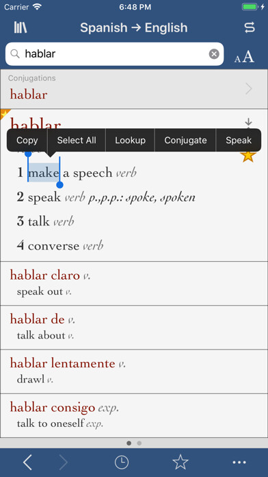 Emulate iPhone app Ultralingua Spanish-English using MyAndroid