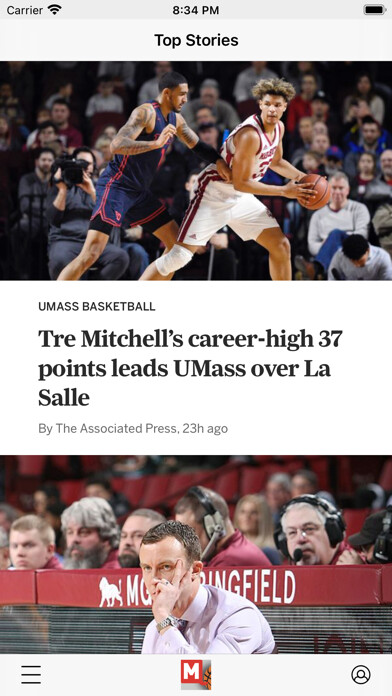 Emulate iPhone app UMass Basketball News using MyAndroid