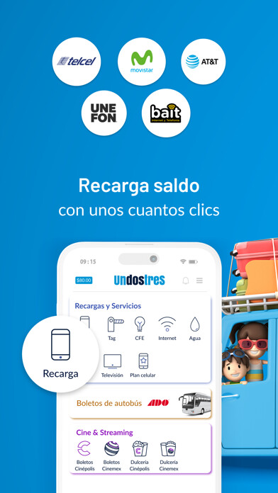 Emulate iPhone app UnDosTres - Recargas y Pagos using MyAndroid