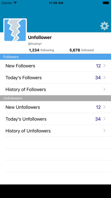 Emulate iPhone app Unfollower - for Twitter using MyAndroid