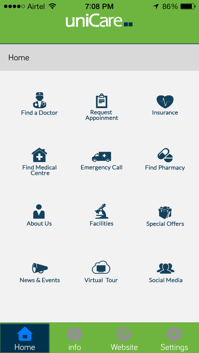 Emulate iPhone app uniCare Medical Centre using MyAndroid