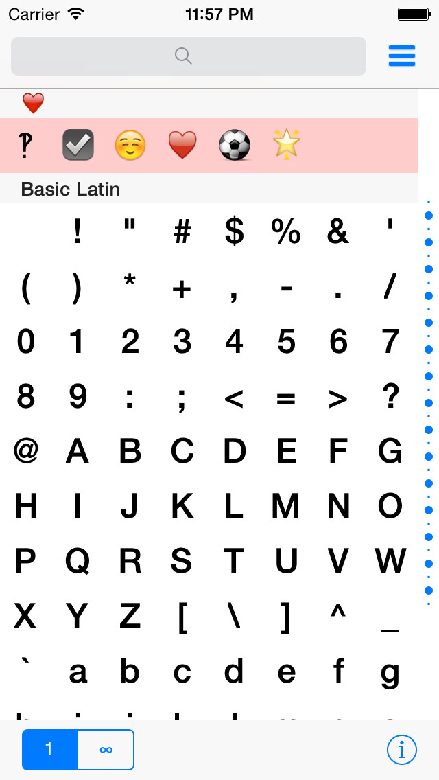 Emulate iPhone app Unicode Character Map FREE using MyAndroid