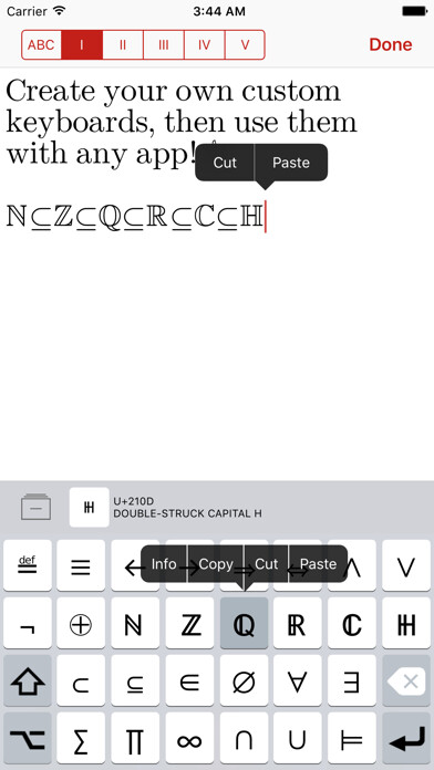 Emulate iPhone app Unicode Pad Pro with keyboards using MyAndroid