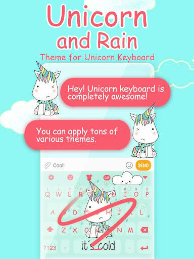 Run android online APK Unicorn and Rain Emoji Keyboard Theme from MyAndroid or emulate Unicorn and Rain Emoji Keyboard Theme using MyAndroid