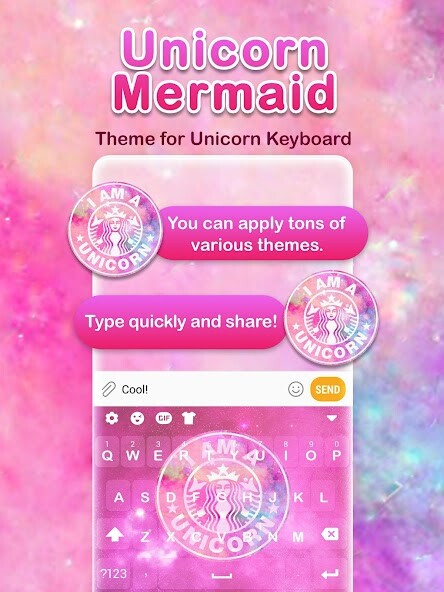 Run android online APK Unicorn Mermaid Emoji Keyboard Theme from MyAndroid or emulate Unicorn Mermaid Emoji Keyboard Theme using MyAndroid