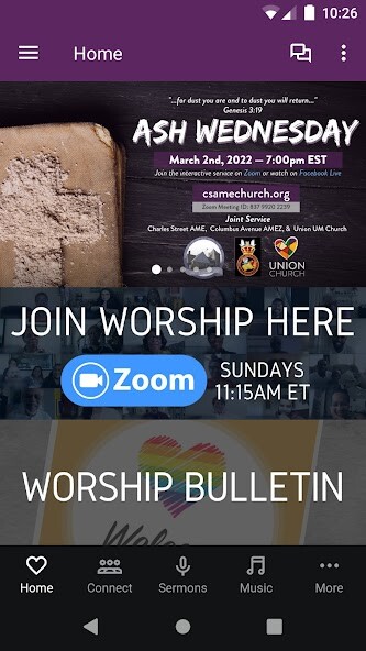 Emulate iPhone app Union Church Boston using MyAndroid