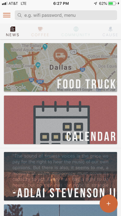 Emulate iPhone app Union Dallas Coffee using MyAndroid