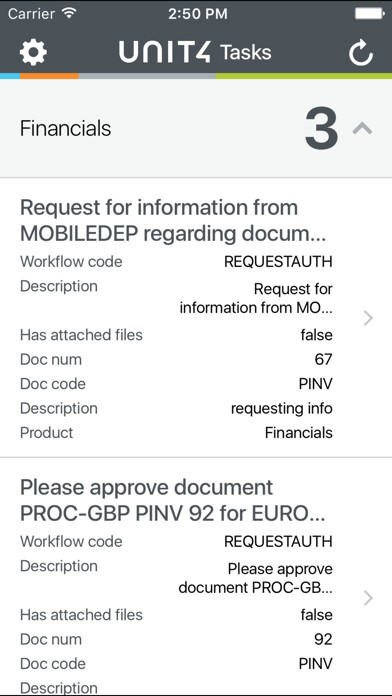 Emulate iPhone app Unit4 Financials Tasks using MyAndroid