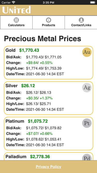 Emulate iPhone app United Precious Metal Refining using MyAndroid