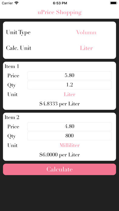 Emulate iPhone app Unit Price Shopping using MyAndroid