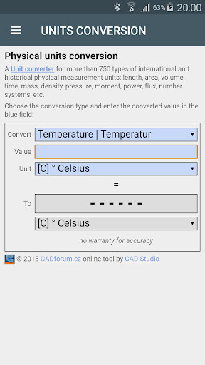 Run android online APK Units Converter for 750+ physical units from MyAndroid or emulate Units Converter for 750+ physical units using MyAndroid