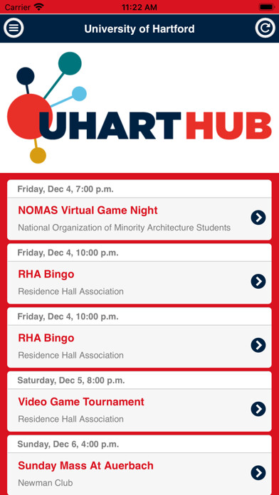 Emulate iPhone app University of Hartford Events using MyAndroid Emulate iPhone app University of Hartford Events using MyAndroid