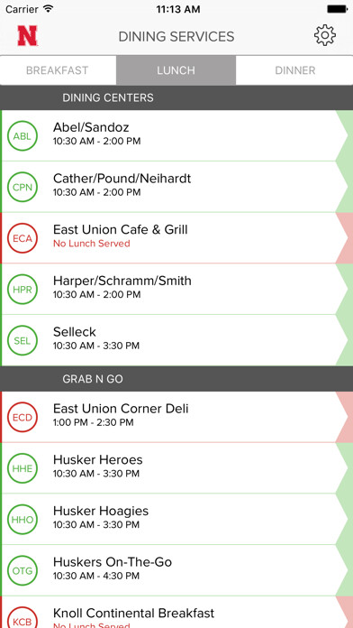 Emulate iPhone app UNL Dining Services using MyAndroid