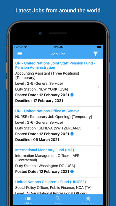 Emulate iPhone app UN & NGO Jobs using MyAndroid