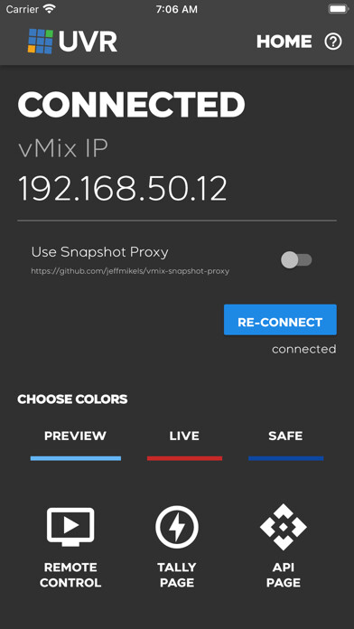Emulate iPhone app Unofficial vMix Remote Control using MyAndroid