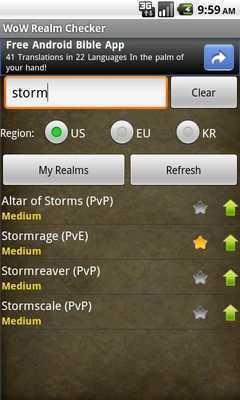 Emulate Android APK Unofficial WoW Realm Checker
