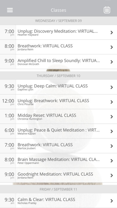 Emulate iPhone app Unplug Meditation Booking using MyAndroid