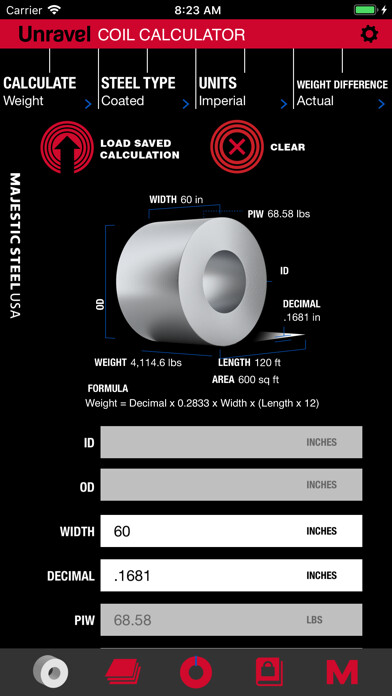 Emulate iPhone app Unravel: Steel Calculator using MyAndroid
