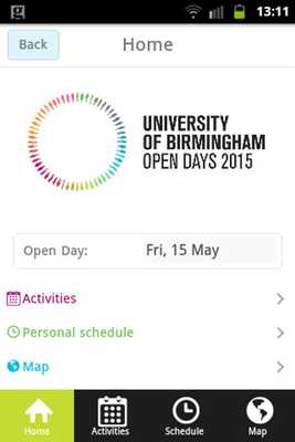 Emulate Android APK UoB Open Day Application