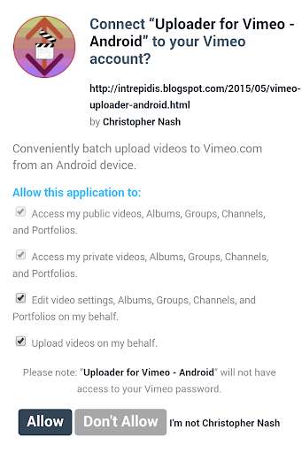 Emulate Android APK Uploader for Vimeo