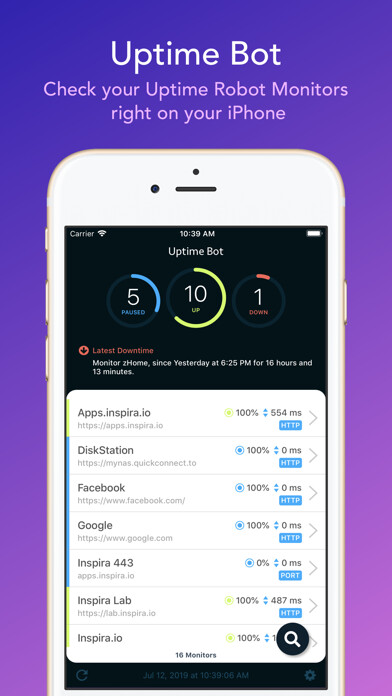 Emulate iPhone app Uptime Bot using MyAndroid