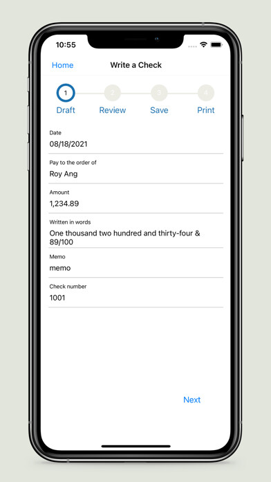 Emulate iPhone app USA Check Writer & Printing using MyAndroid