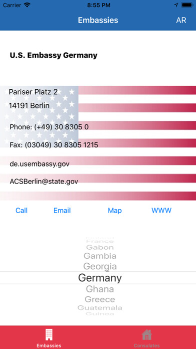 Emulate iPhone app USA Embassies & Consulates using MyAndroid