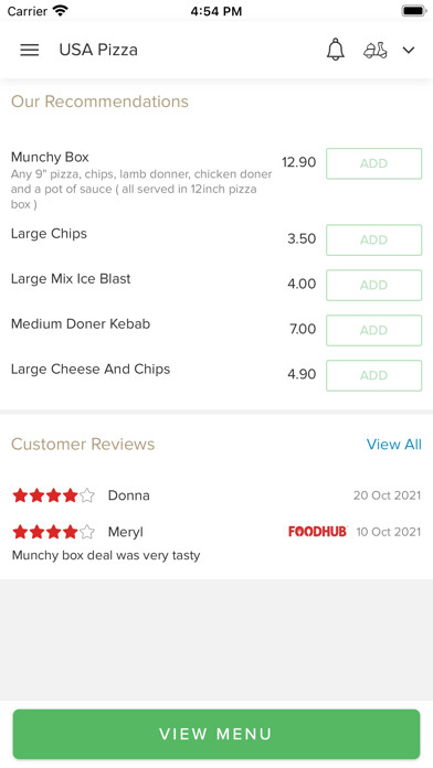 Emulate iPhone app USA Pizza using MyAndroid