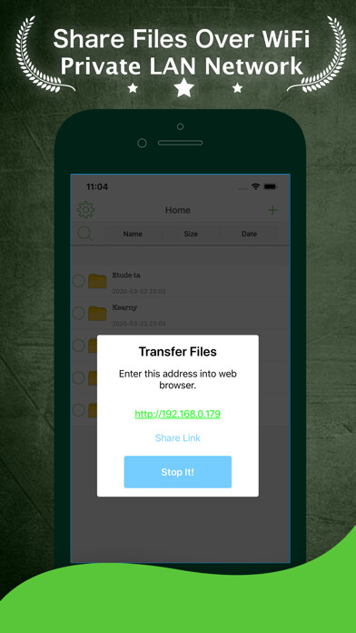 Emulate iPhone app USB Transfer Files Over WiFi using MyAndroid
