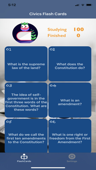 Emulate iPhone app US Citizenship 100 Questions using MyAndroid