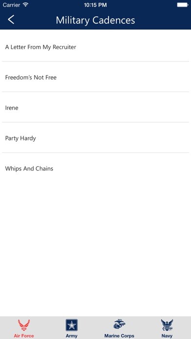 Emulate iPhone app U.S. Military Cadences — Army, Navy, Air Force, & Marine Corps using MyAndroid Emulate iPhone app U.S. Military Cadences — Army, Navy, Air Force, & Marine Corps using MyAndroid