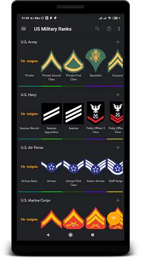 Run android online APK US military ranks from MyAndroid or emulate US military ranks using MyAndroid