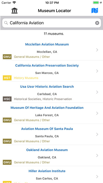 Emulate iPhone app U.S. Museum Locator using MyAndroid