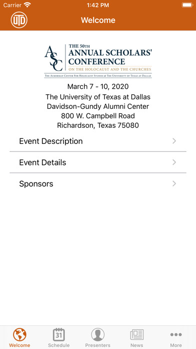 Emulate iPhone app UTDallas ASC 2020 Conference using MyAndroid