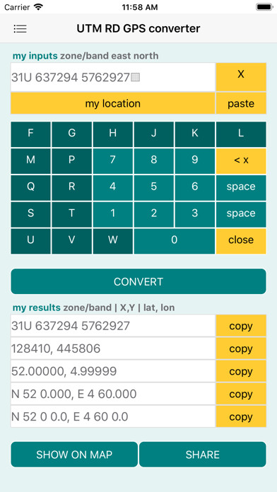 Emulate iPhone app UTM RD GPS coords converter using MyAndroid