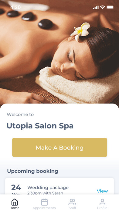 Emulate iPhone app Utopia Salon Spa using MyAndroid