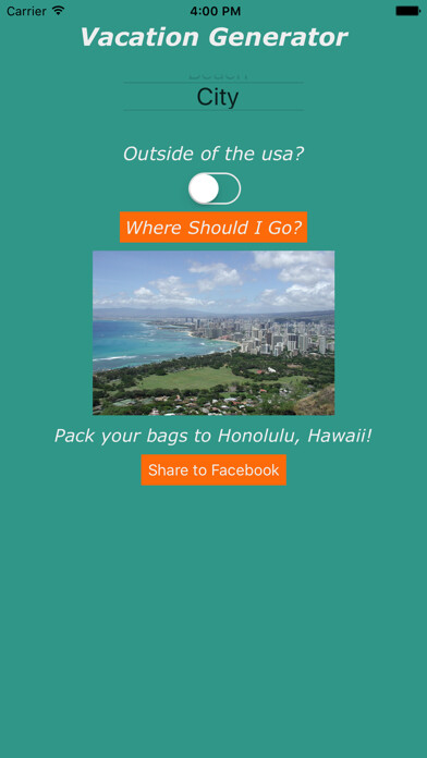 Emulate iPhone app Vacation Generator using MyAndroid