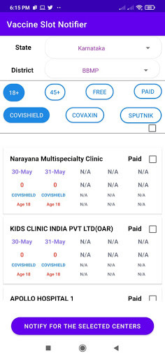 Run android online APK Vaccine Slot Notifier from MyAndroid or emulate Vaccine Slot Notifier using MyAndroid